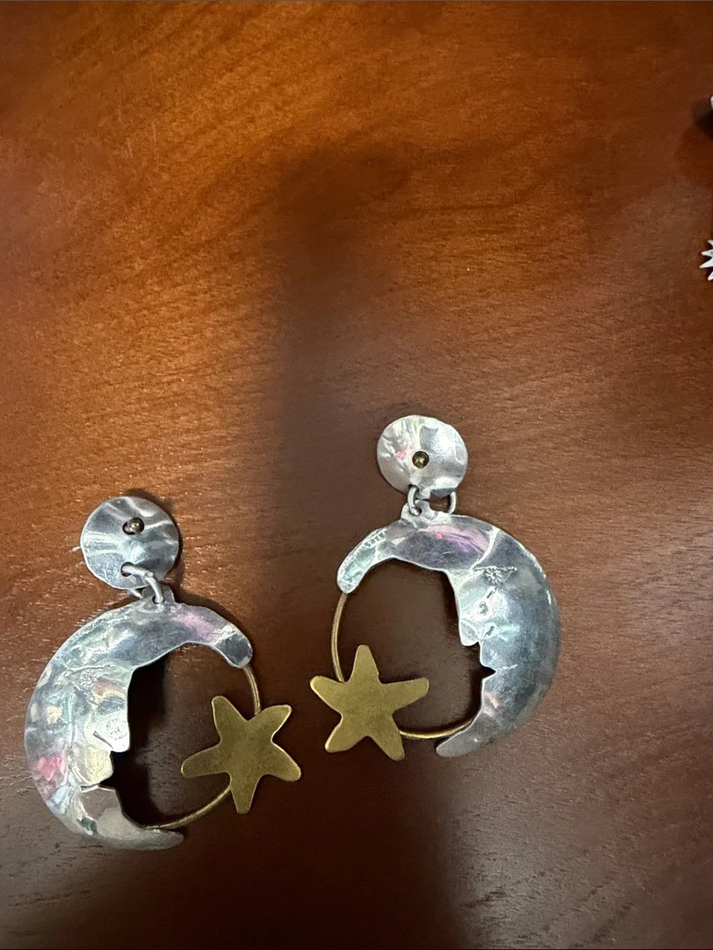 Ultra Lite Silver Moon & Gold Star Drop Earrings